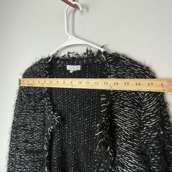 1. State Winter Frost Black White Eyelash Fringe Open Cardigan Jacket NWT Size M - Picture 9 of 12